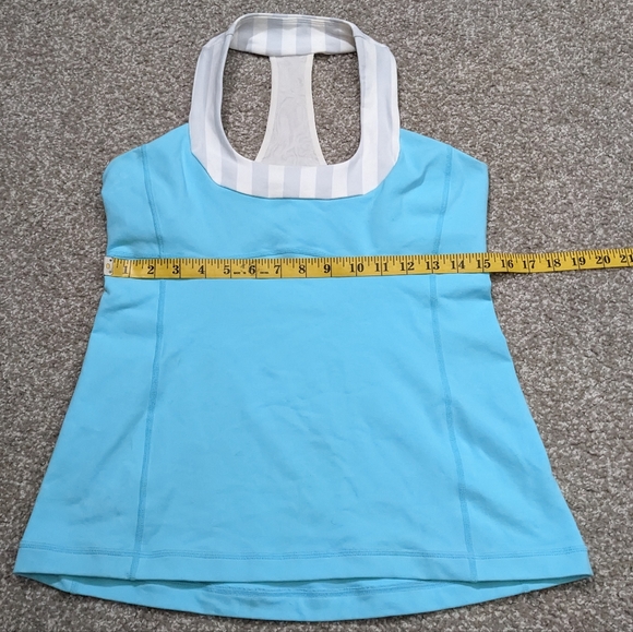 Lululemon Scoop Neck Top racerback tank blue with grey stripe size 10 - Picture 13 of 14